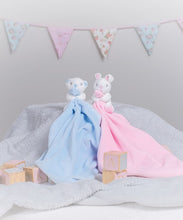 Load image into Gallery viewer, Baby Bear Blue Embroidered Name Comforter with Rattle.
