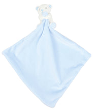 Load image into Gallery viewer, Baby Bear Blue Embroidered Name Comforter with Rattle.
