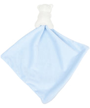 Load image into Gallery viewer, Baby Bear Blue Embroidered Name Comforter with Rattle.
