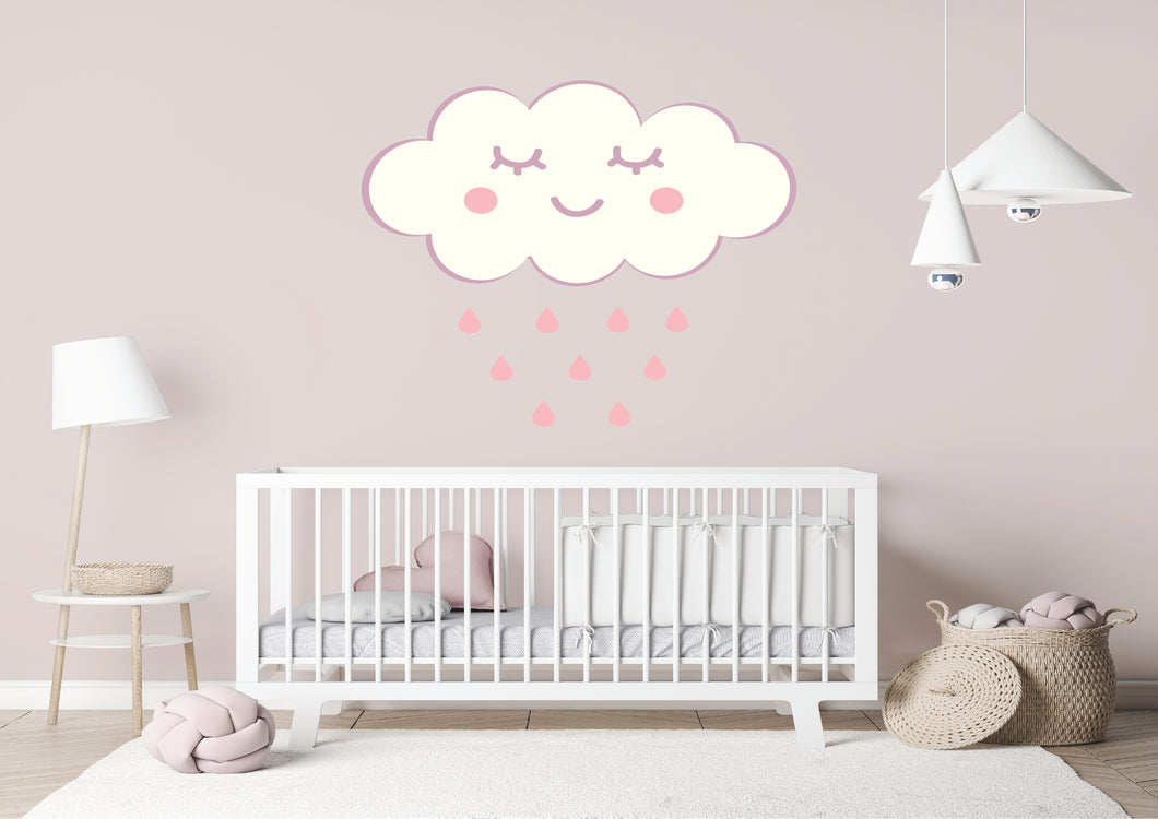 White Cloud with Pink Raindrops Wall Decal