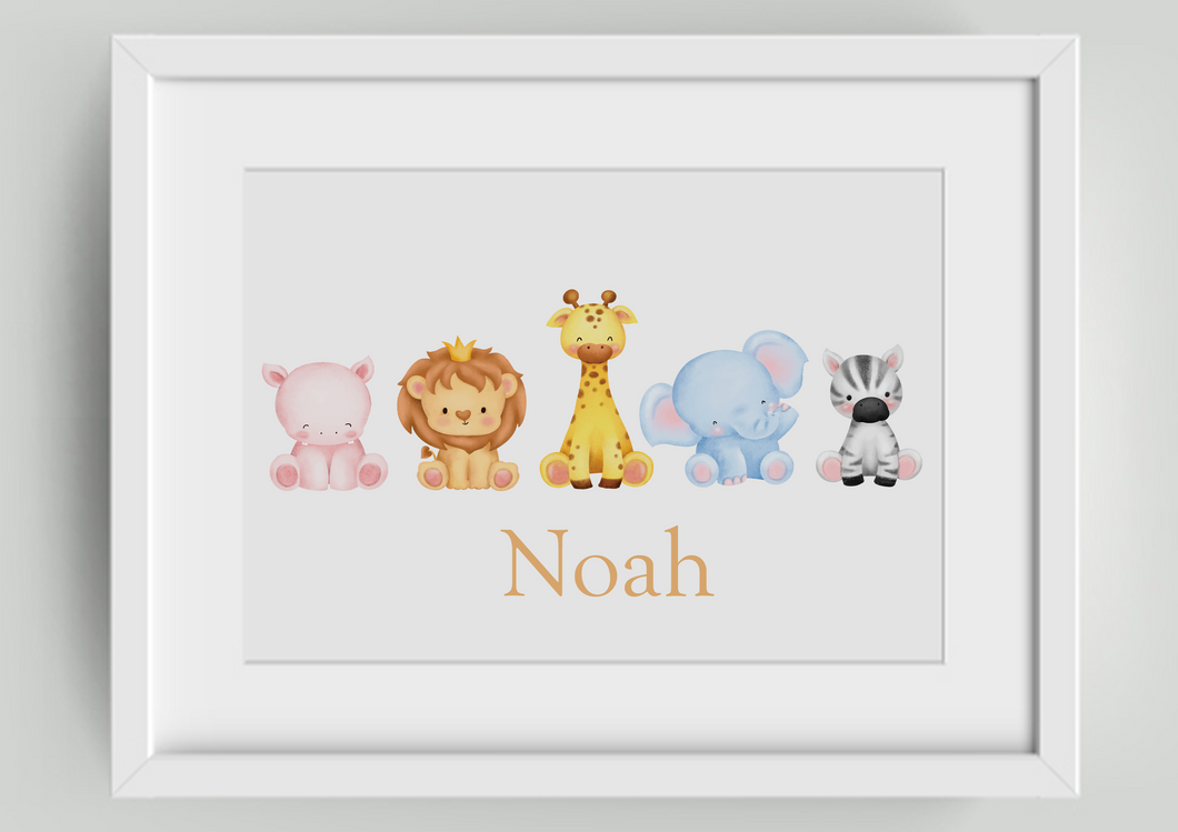 A4 Cute Safari Animals Personalised Print