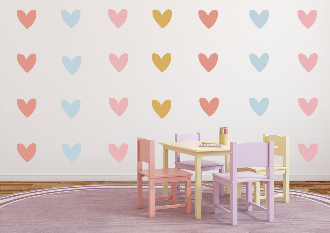 Love Heart Small Coloured Wall Decals (30 Hearts)