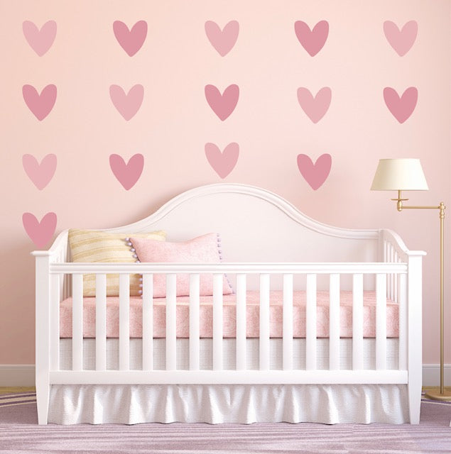 Love Heart Small Pink Wall Decals (30 Hearts)