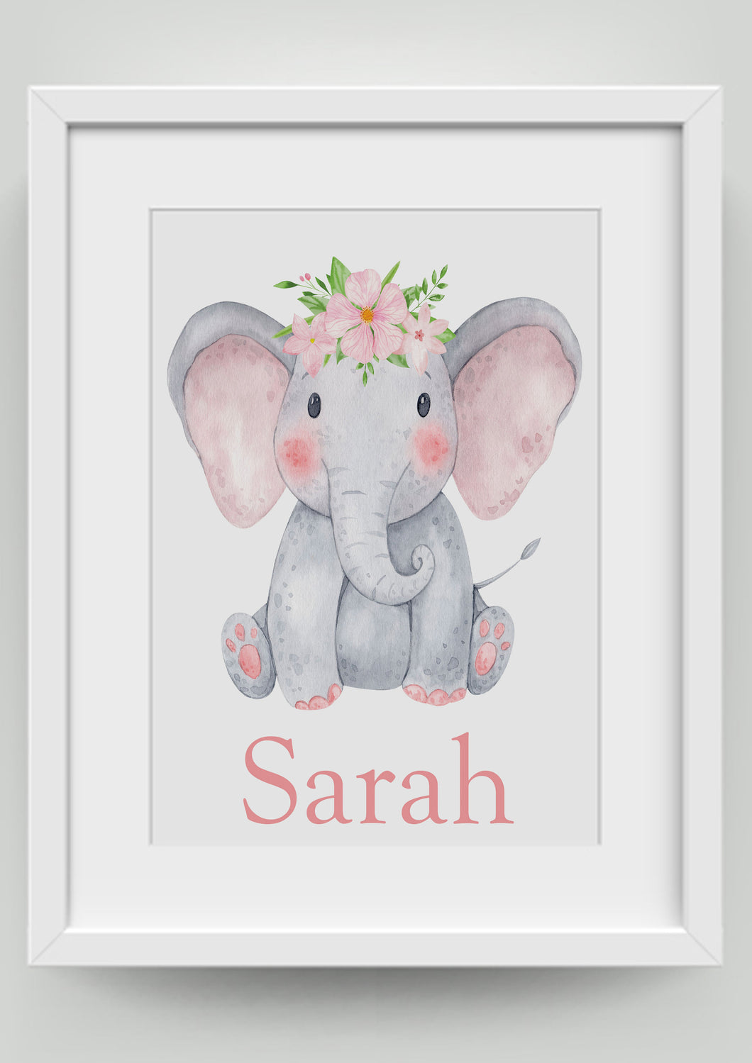 A4 Elephant with Flower Headband Personalised Print