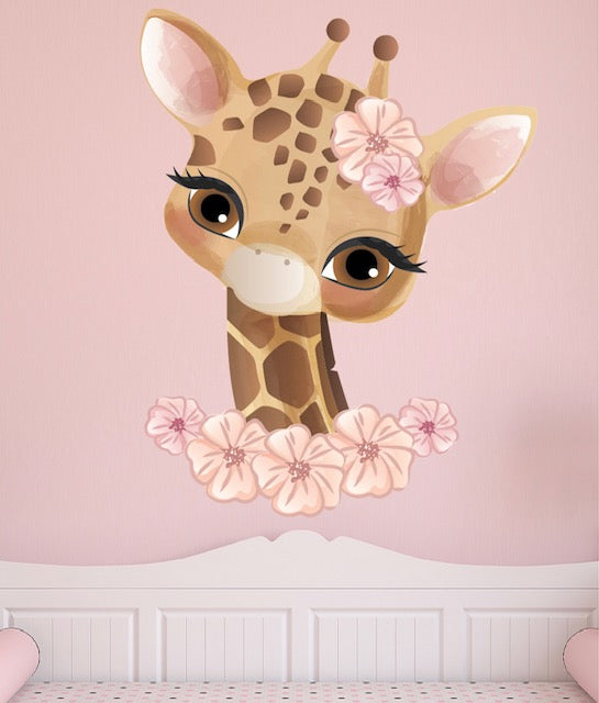 Cute Giraffe and Flower Wall Decal